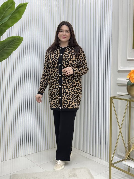 Lila Leopar Triko Takım Leopar